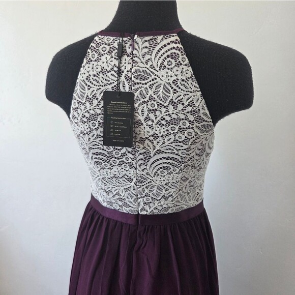 NEW Dressystar Purple Ballgown Halter Neck Lace Sleeveless Formal Evening Small - Picture 7 of 13